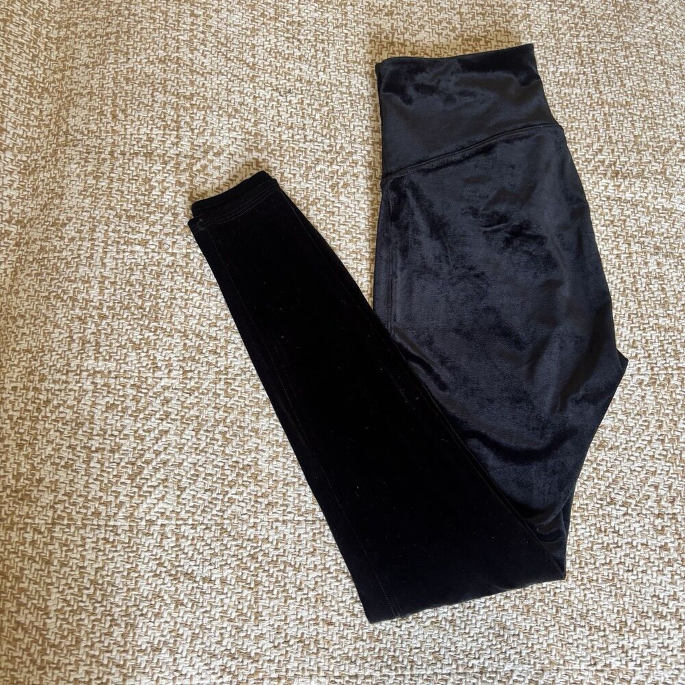 Spanx Womens Size XL Velvet Velour High Rise Shaping Black Leggings - EUC